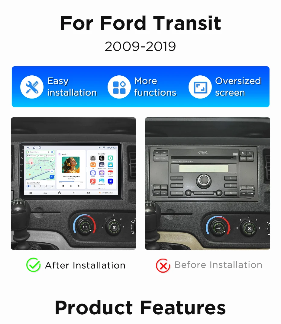 Junsun Wireless CarPlay Android Auto Autoradio für Ford Transit 2009-2019 Auto-Intelligentes System DSP SWC RDS GPS FM BT – Detail 3