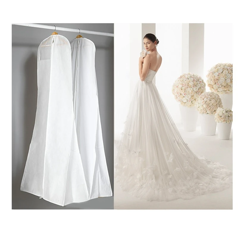 Long Wedding Dress Bag Cover Evening Dress Dust Cover Bridal Garment Storage Bag Nonwoven Wedding Dress Dust Cover White Durable