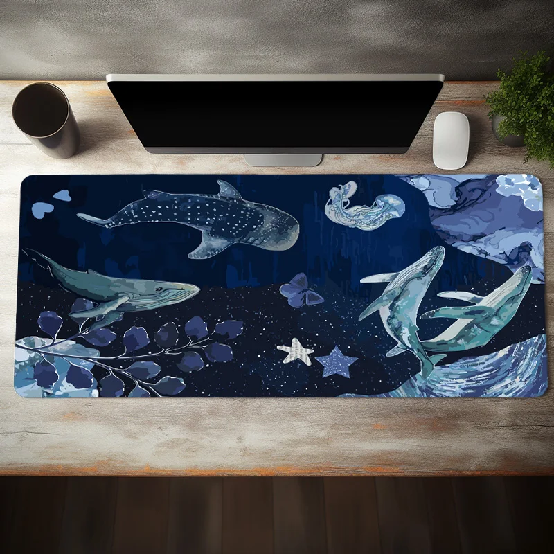 Cartoon Sea Whale Large Gaming Mouse Pad Computer HD Keyboard Pad Natural Rubber Anti-Slip Office Mousepad Desk Accessories