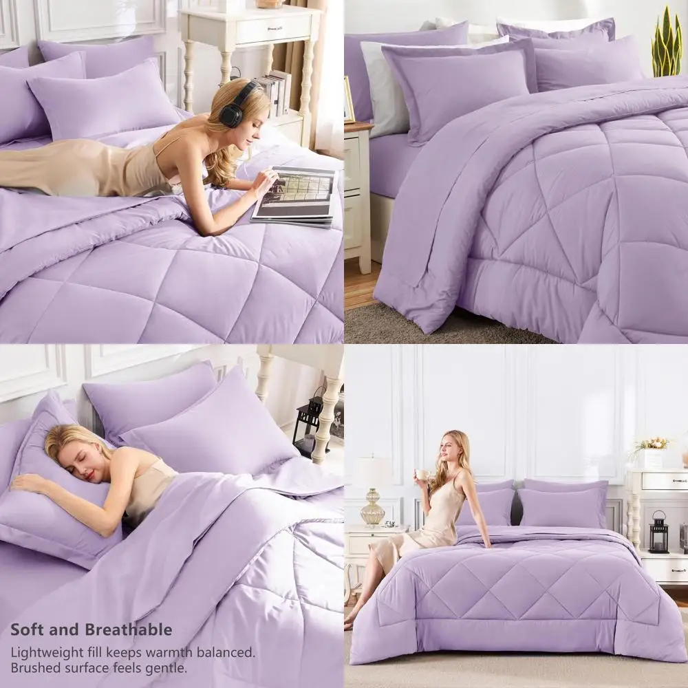 

King Size Comforter Set - 7-Piece Bedding in a Bag with Lavender Down Alternative Comforter, Sheets, Pillowcases & Shams for All
