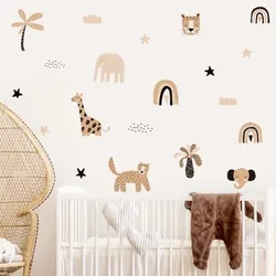 Boho Cartoon Rainbows Star Cute Animal Faces Watercolor Nursery Stickers Wall Decals Art Print Kids Boys Girls Room Home Decor