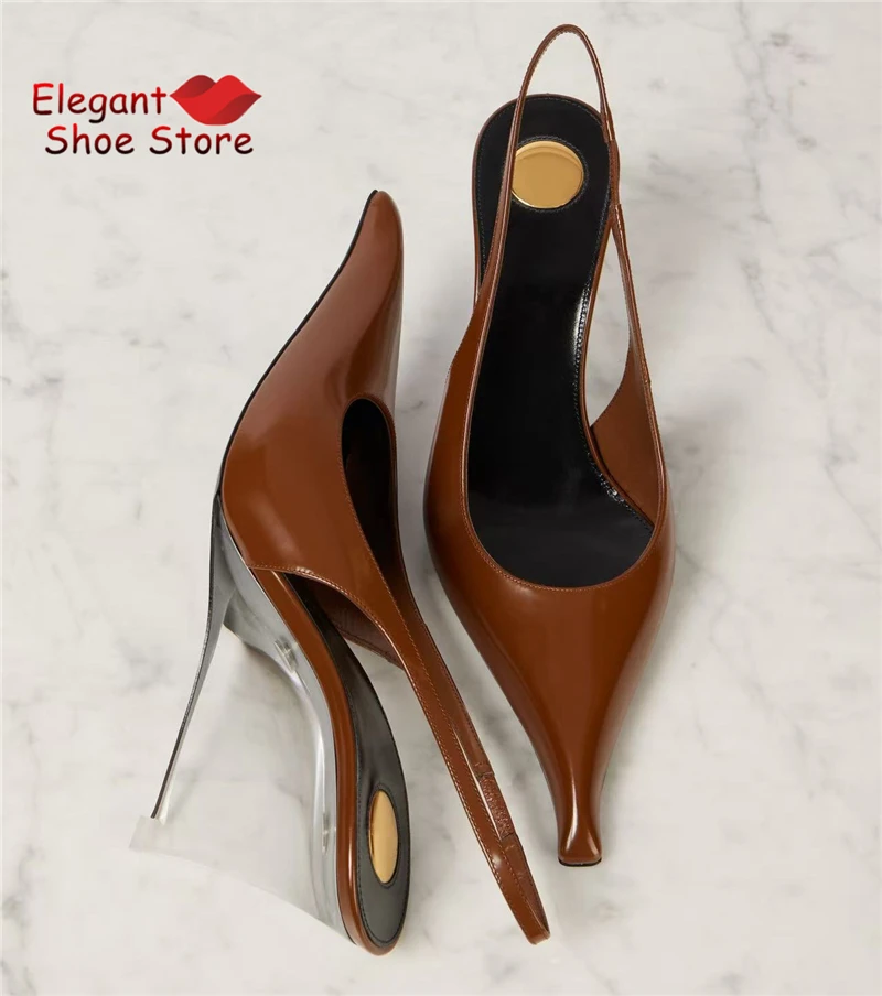 Fashion Transparent Wedge Sandals for Women Sexy Pointed Toe Back Strap High Heels Summer New Luxury Banquet Party Dress Shoes view 2
