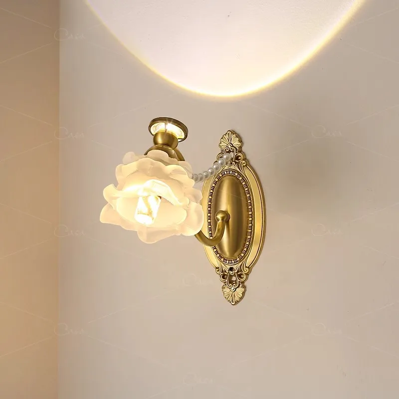 All Copper Luxury Floral Shadow Wall Lamp French Vintage Light for Living Room Bedroom Bathroom Vanity Light