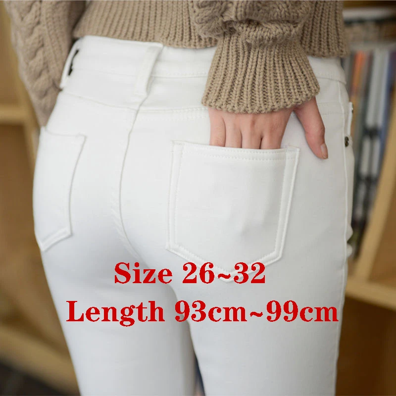 Candy Color Plus Size Mid Waist Skinny Jeans Fleece Denim Pants Stretch Jeans Pencil Pant Winter Thicken Velvet Warm Jeans Women