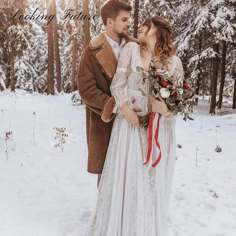 Vestido de Novia moderno de encaje de tul, línea A, cuello en V, manga de murciélago, vestido de Novia Vintage con espalda abierta, cola de corte de Novia 2025 personalizado