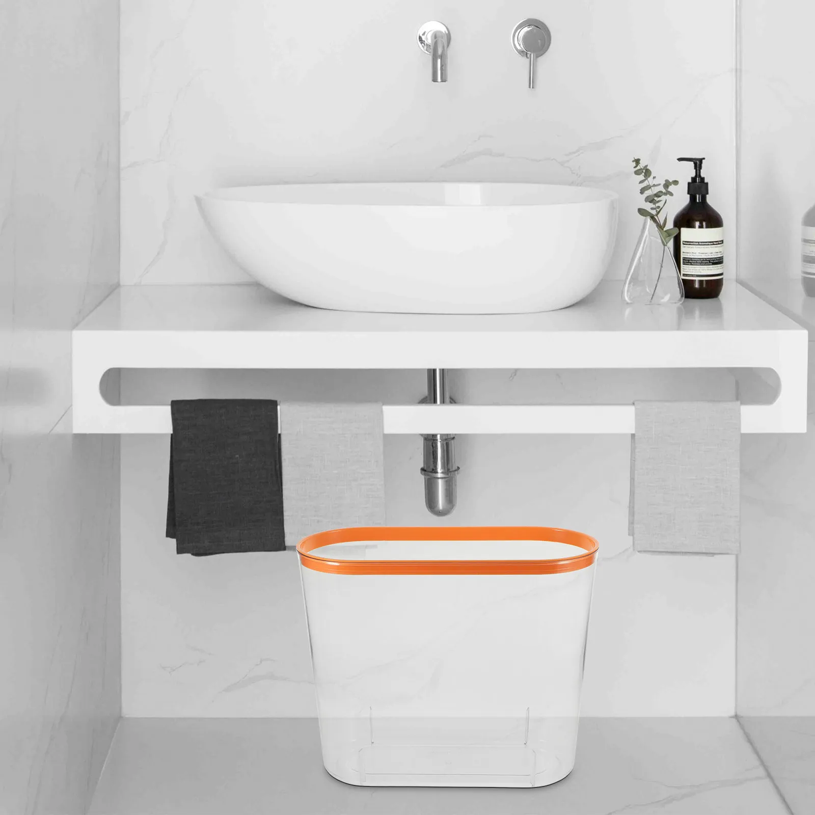 

Clear Trash PP Slim Garbage Bin Large Capacity Plastic Waste Container for Kitchen Bathroom Office Household Use