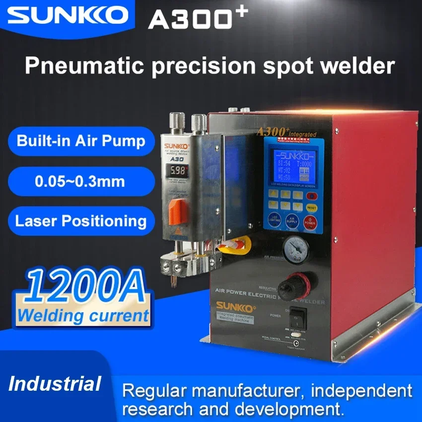 SUNKKO A300+ Built-in Air Compressor Integrated Pneumatic Lithium Battery Spot Welder 6000W 1200A Industrial Grade Pneumatic