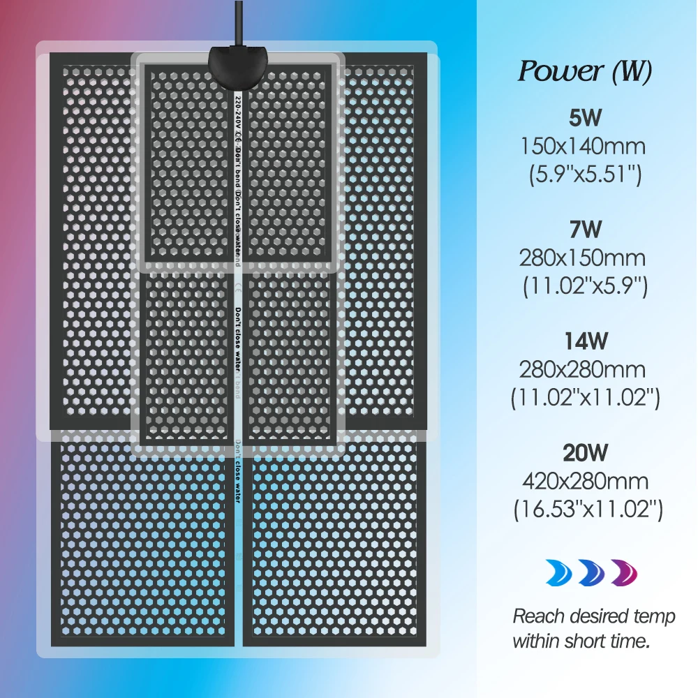 5/7/14/20W Reptile Heat Mat Seedlings Heating Pad with Temperature Adjustment Waterproof Under Tank Pad Tortoise Snakes Lizard