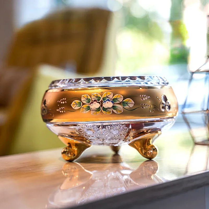 New Gold Enamel Flower Crystal Glass Fruit Plate