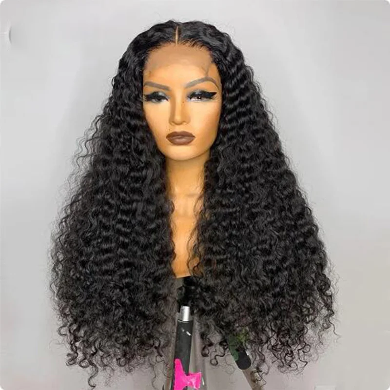 

Natural Black Soft Glueless 26“Long 180Density Kinky Curly Lace Front Wig For Women With BabyHair Preplucked Daily Cosplay