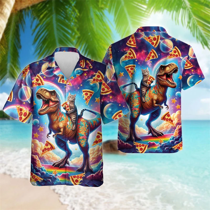 Grappige Kat Surfen 3d Print Shirts Mannen Vrouwen Mode Shirt Casual Streetwear Hawaiian Korte Mouw Shirt Blouse Man Kleding