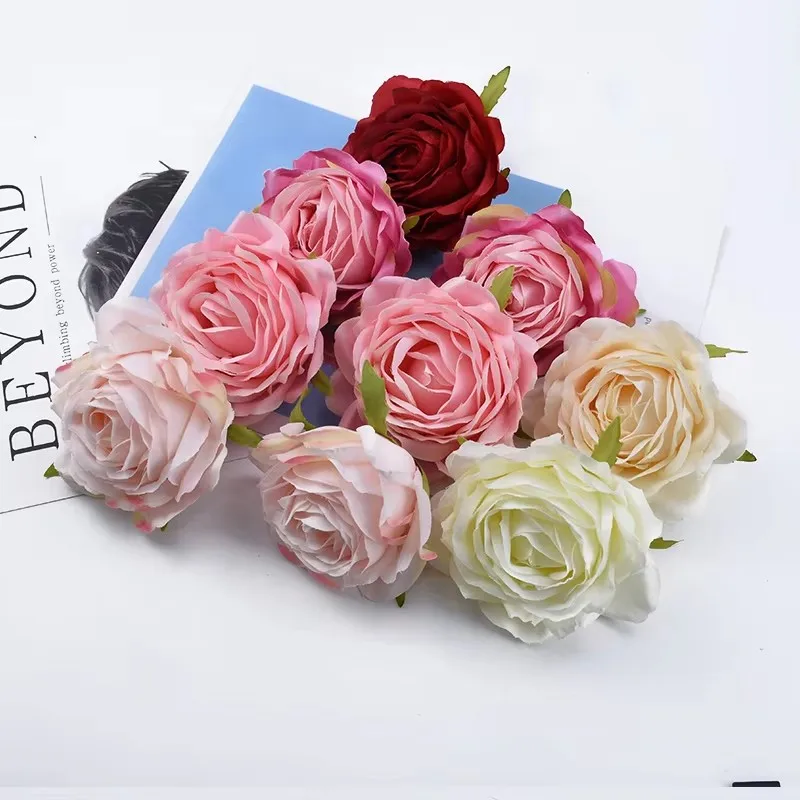 50PCS/100PCS 9Cm Artificial Flowers Christmas Wreath Decor for Home Wedding Car Bridal Accessories Clearance Diy Gifts Silk Rose
