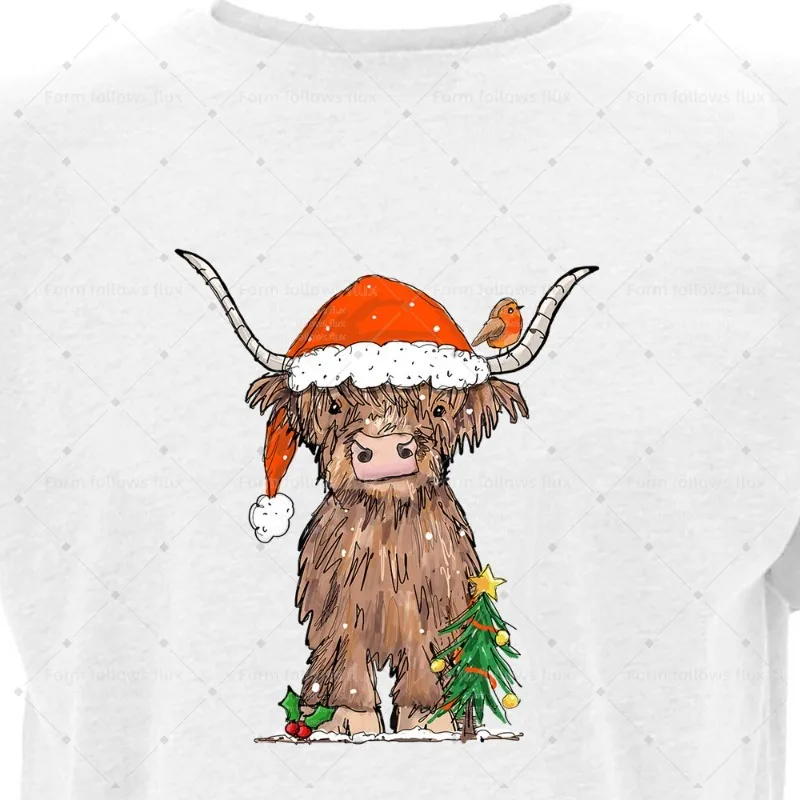 

2026 men T-Shirt Hoodie Hand Drawn Comic style Christmassy Highland Cow Christmas Unisex S-6XL Plus Size Friendly