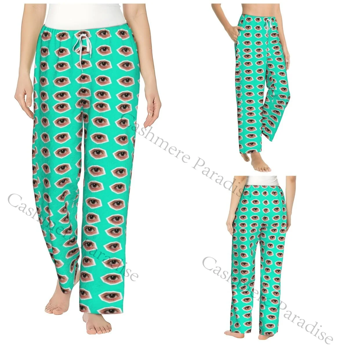 

Collage With Eyes Collection Cozy Flannel Pajama Pants for Women Sleep Bottoms Home Loungewear