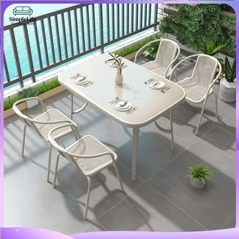 Outdoor Metal Dining Table Set for Patio Balcony Garden Courtyard Outdoor Furniture Wrought Iron Table and Chairs for Tea