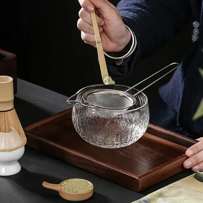 Juego de té Matcha de 4/7 Uds., batidor de bambú, cuchara de cristal, cuenco Matcha, herramientas tradicionales para hacer té hechas a mano para interiores, Kit Matcha japonés
