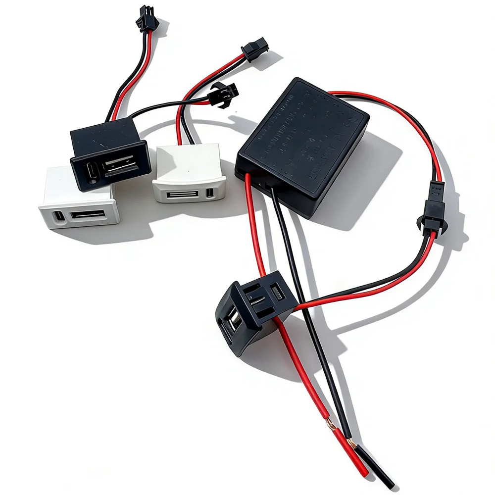 USB-Buchse und Typ-C-Doppelschicht-Buchse USB-A-Buchse Lampenladebuchse Stromanschluss mit Kabel Schwarz-Weiß-SteckerUS – Detail 1