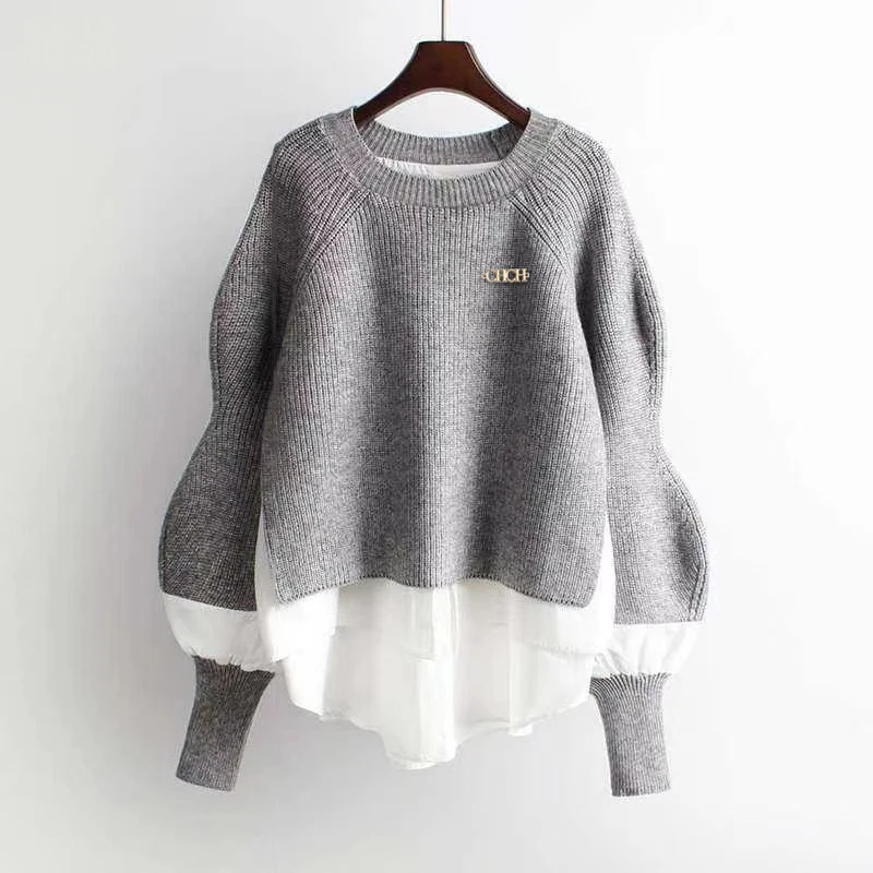 Brand Design Solid Color Women\'s Sweater 2023 Loose O-Neck Pullovers Autumn Winter Lantern Sleeve Knitwears Female Tops