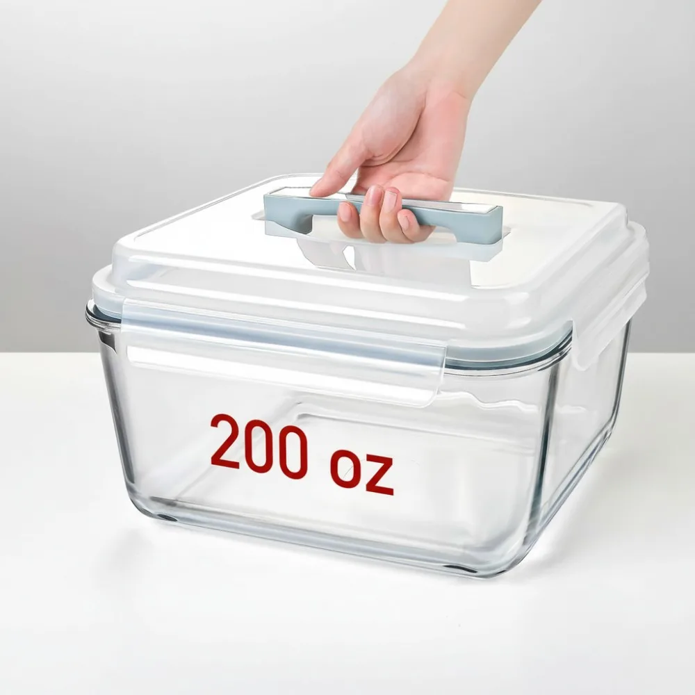 

Extra Large Glass Food Storage Containers with Lids, Airtight 200oz for Rotisserie Chicken & Watermelon