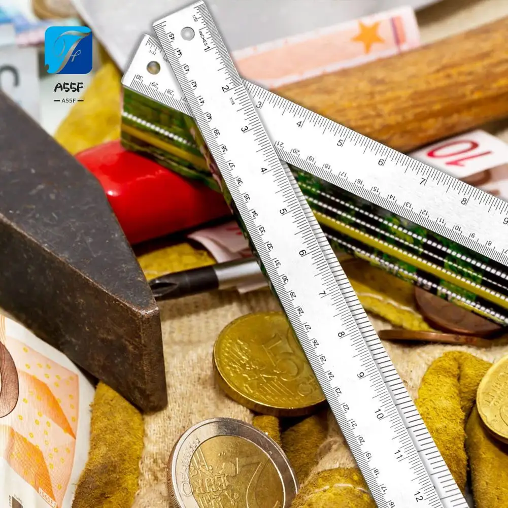 

A55F-Metal Ruler 3 Pieces Stainless Steel Ruler With Cork Backing Non Slip Straight Edge Metal Ruler For Office School Work