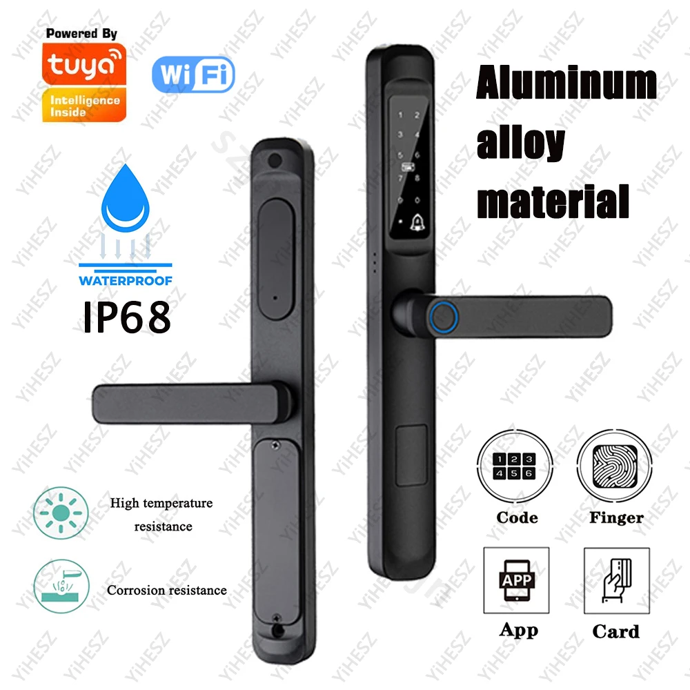 Tuya WiFi App Waterproof Fingerprint Electronic Digital Smart Door Lock RFID Card Code Keyless Lock for Aluminum/sliding Door