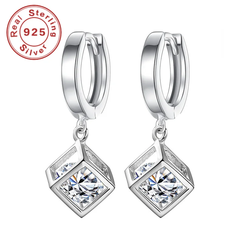 

Серьги из стерлингового серебра 925 пробы, серьги в форме кубика Рубика с белыми цирконами, женские модные простые серьги, ювелирные изделия для дня рождения, подарок