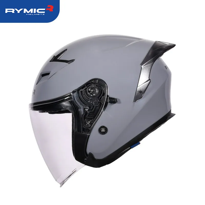 

RYMIC Big Tail Fin Helmet Motorcycle Half Helmet Double Lens Motorcycle Four Seasons Universal Helmet Casco Casque Moto