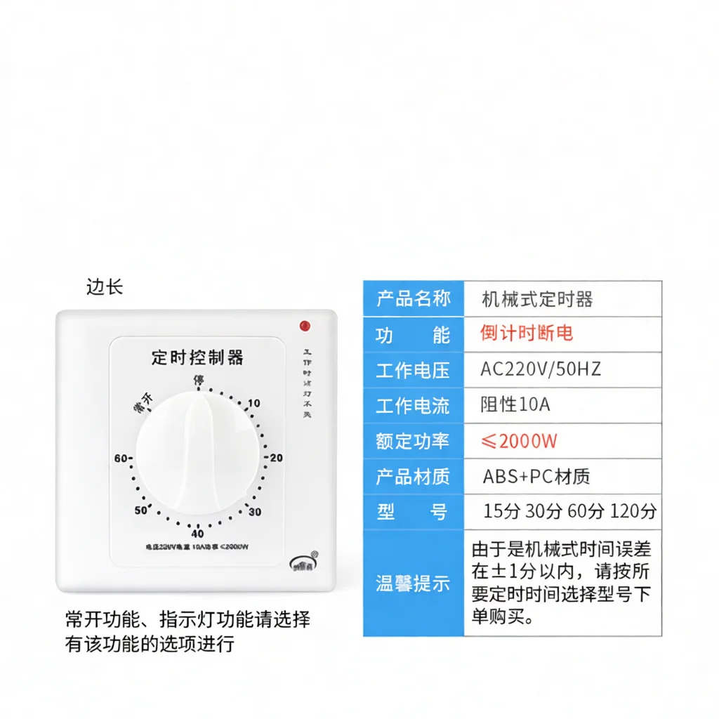 Adjustable Mechanical Countdown Timer Switch Wall Mounted Socket Utility Controller For Home Fan Pump Power Cut Off