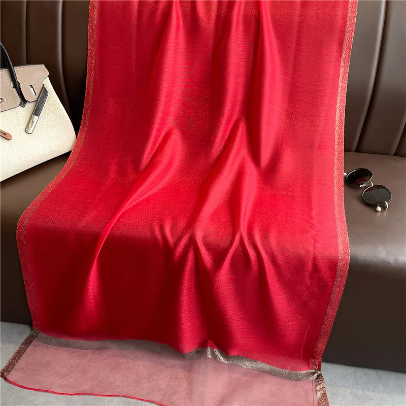 Modischer Luxus Einfarbiger Langer Seidenschal für Damen Weicher Glatter Schal Kopftuch Hijab Outdoor-Schal Langer Umhang Strandtuch – Detail 2
