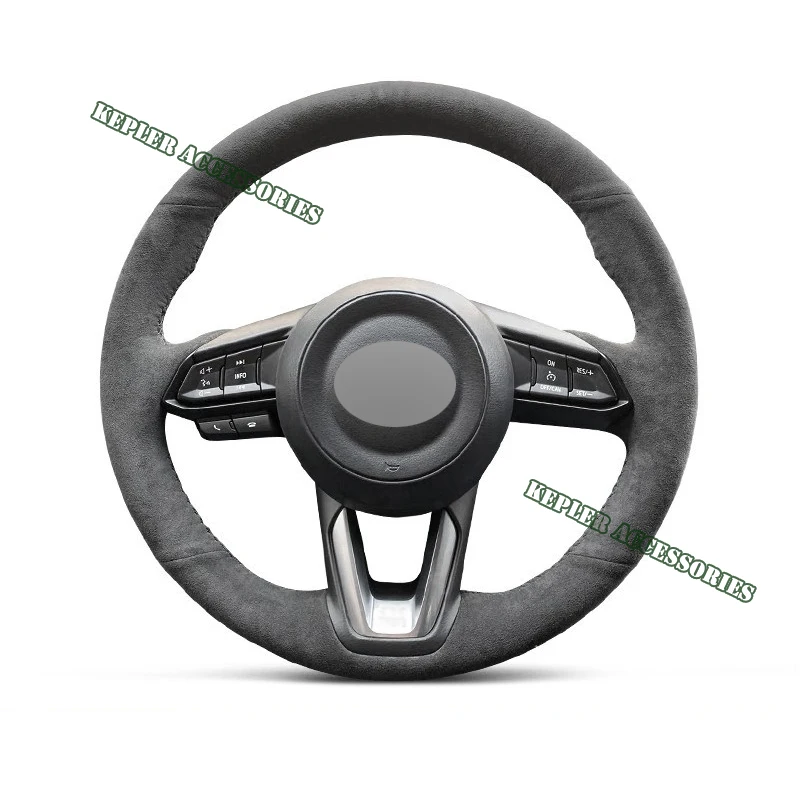 High Quality Genuine Leather Suede Black Thread Steering Wheel Cover Wrap Car Accessoires Specifically For Mazda 2 2008-2014