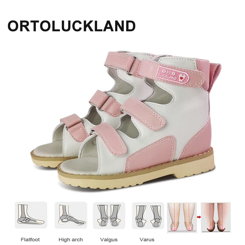 Ortoluckland Girls Sandals Spring Summer Child Leather Orthopedic Shoes Kids Pink Clubfoot Flatfeet Footwear 3To 12Years Age