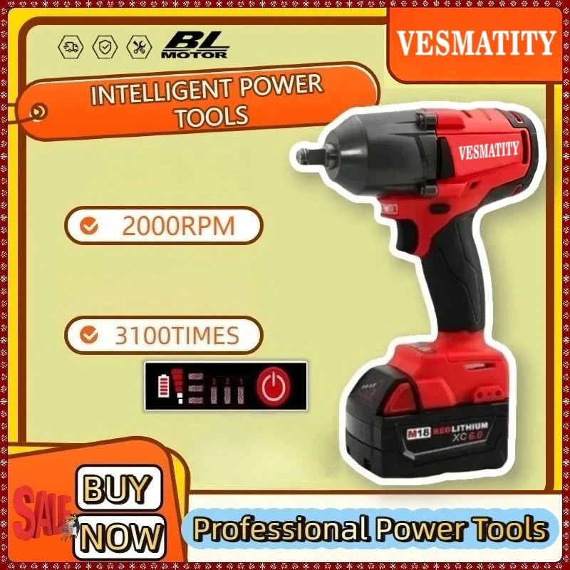Impact Wrench  Cordless Electric Wrench Large Torque Car Truck Repair Power Tools Fit Milwaukee Battery