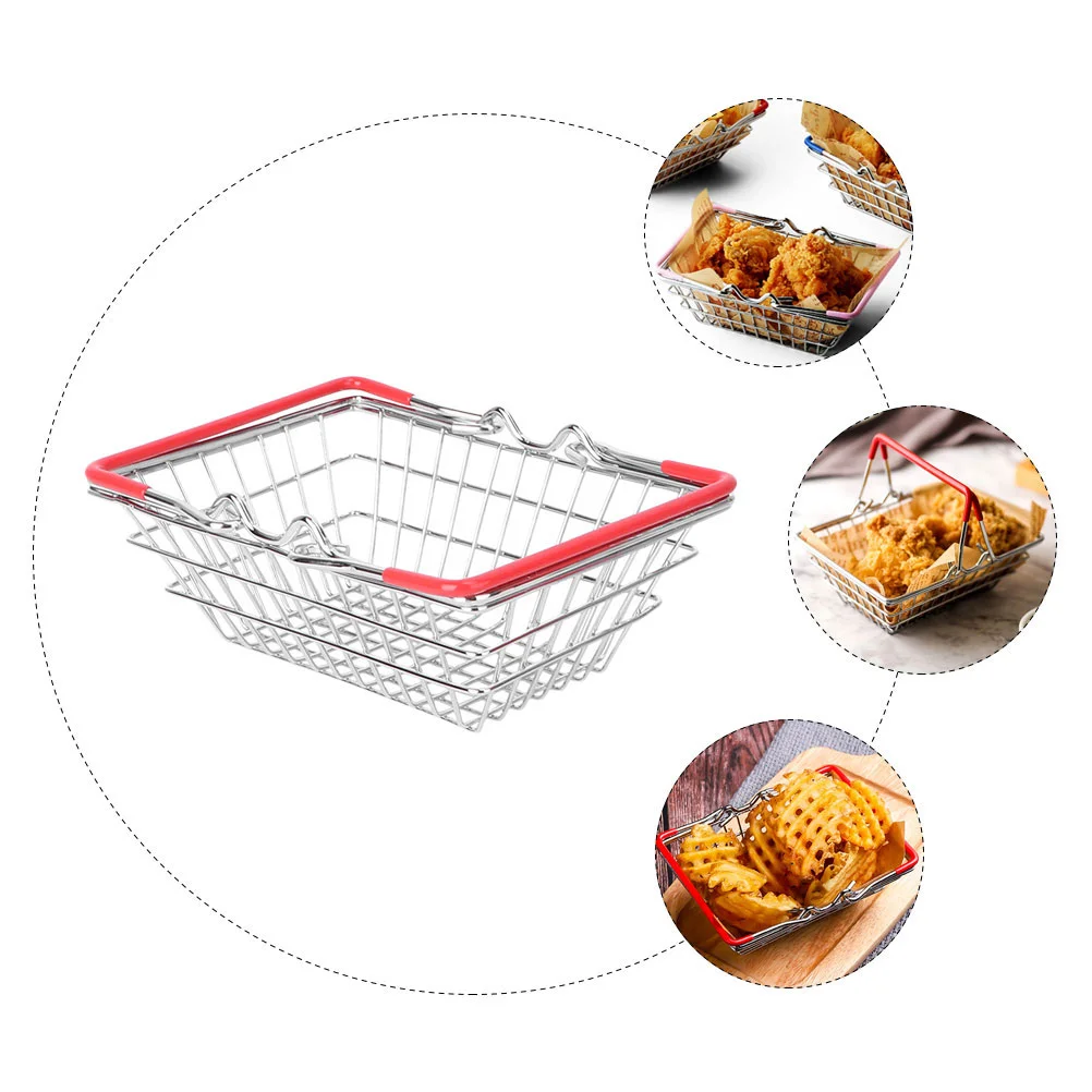 Mini Shopping Basket Compact Handheld Storage Stainless Steel Toy for Kids 14 5x10 5x6 cm Red Small Size Home for Cosmetics