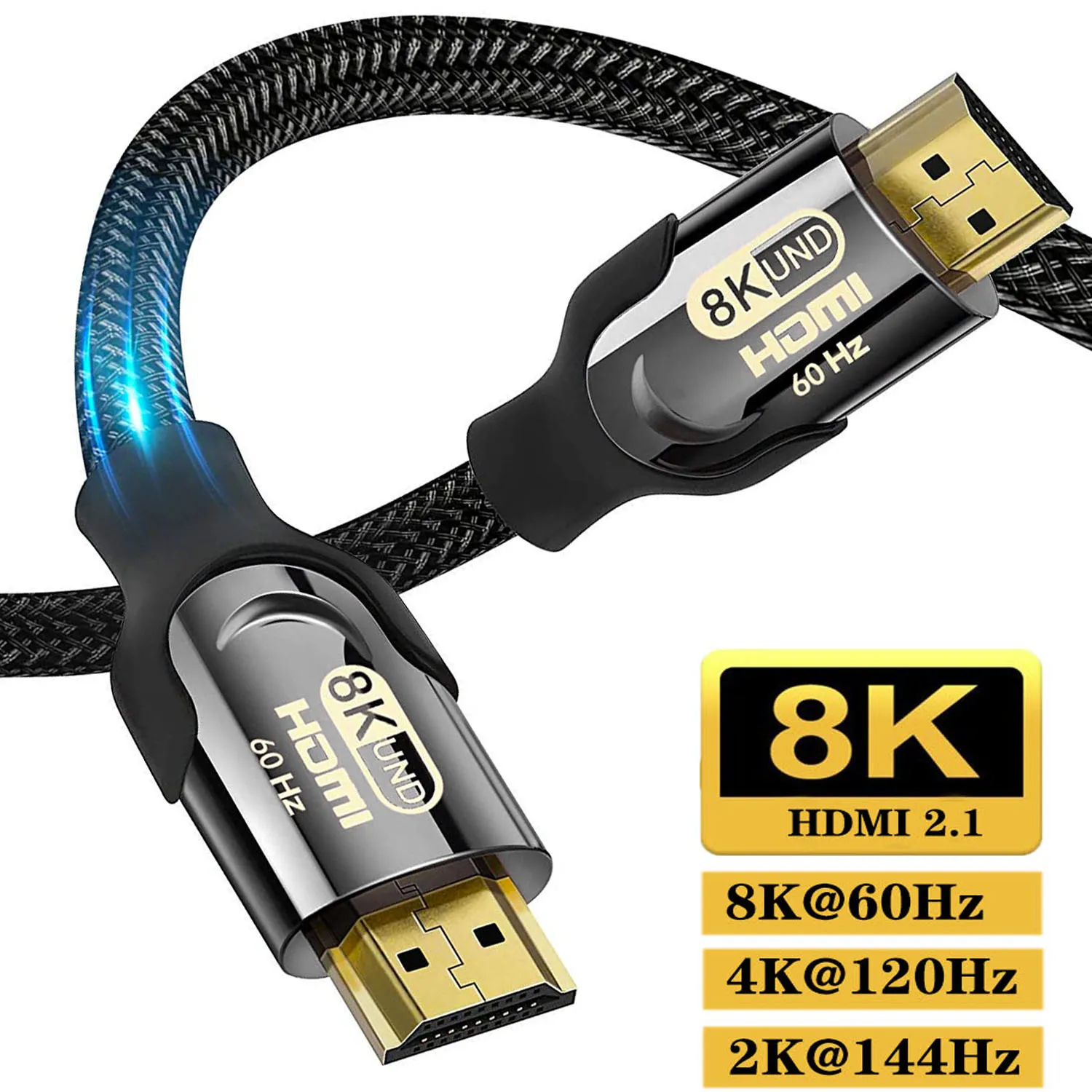 8K HDMI to HDMI 2.1 Cable Certified 8K@60Hz 48Gbps Ultra High-Speed HDR Braided Cord for PC LAPTOP Monitors Projectors TVs.