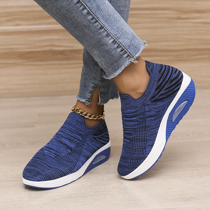 Air Cushion Flats Shoes for Women 2023 Summer Lightweight Sneakers Fashion Breathable Mesh Casual Shoes Slip-on Walking Sneakers