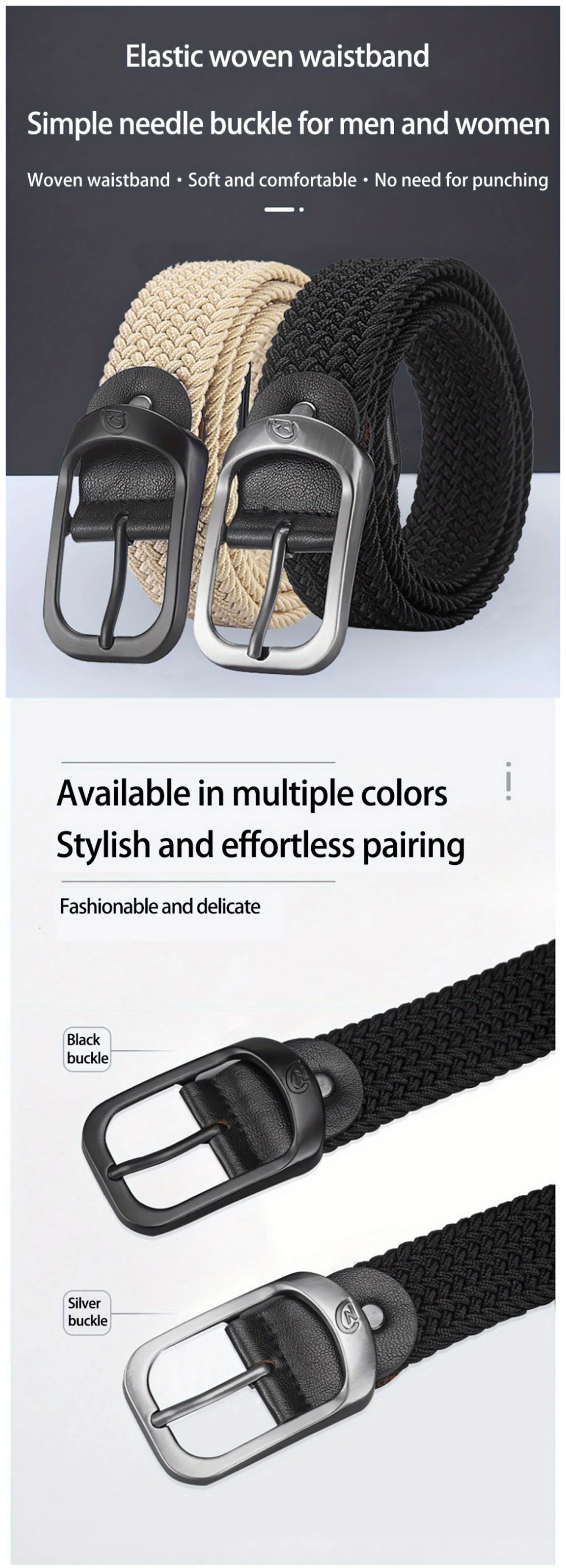 Herrengürtel, lässig, gewebt, elastischer Gürtel, Outdoor-Sport, Damengürtel, kein Stanzen erforderlich, Klettern, Arbeitsgürtel für Männer und Frauen, modisch – Detail 1