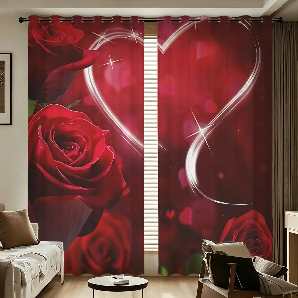 Red Rose Heart Curtains 2 Panels Light Blocking Rate 85% Printed Curtains Darkening Curtains Decoration Curtains Lover Decor
