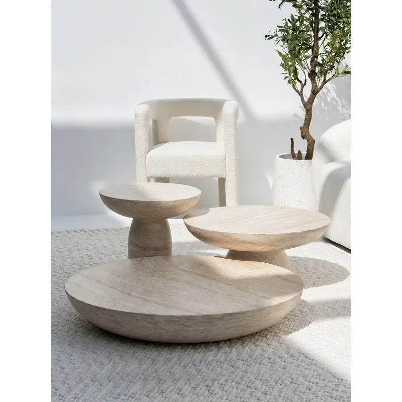 Cream Wind Tunnel Stone Edge Round Living Room Sofa Bedside Creative Art Light Luxury High End Marble