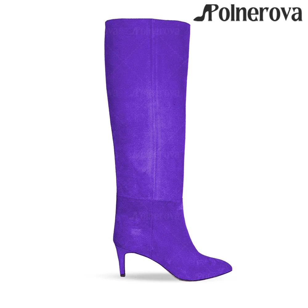 Suede Pointed Toe Tubular Boot 7.5cm Stiletto High Heeled Winter Boots Classic Fashionable Style Women's Knee-High Modern Boots