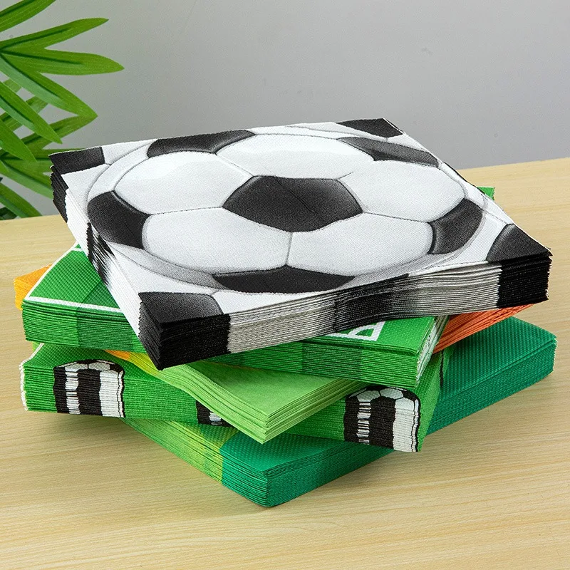 20Pcs 33x33cm Disposable Football Printed Table Dinner Square Tissue Napkins Paper Boy Birthday Party Decoration