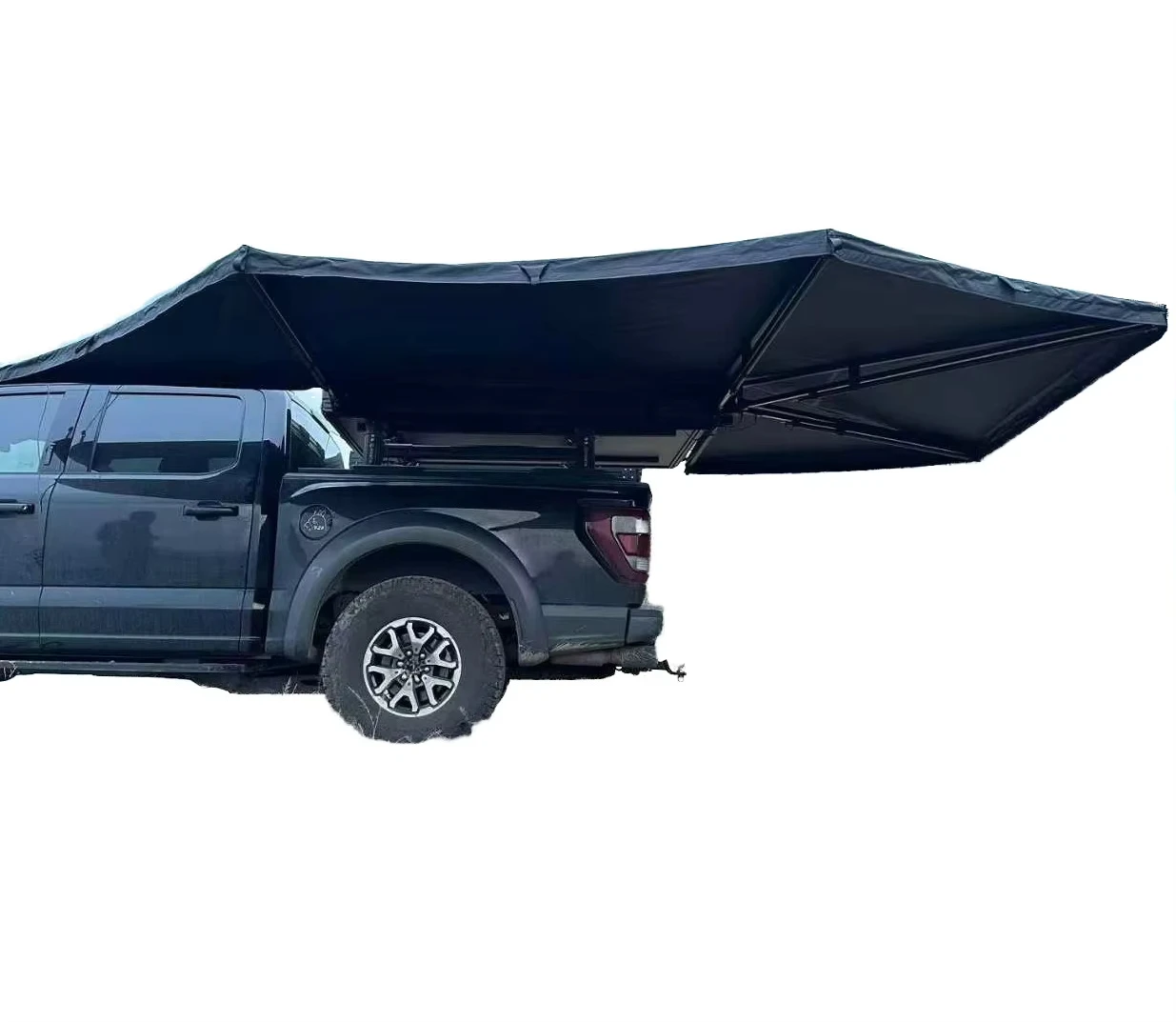 4WD 360 Degree Car Roof Tent with LED Lights Oxford Fabric Aluminum Pole Straight Bracing Type 4-Person Capacity Folding Awning