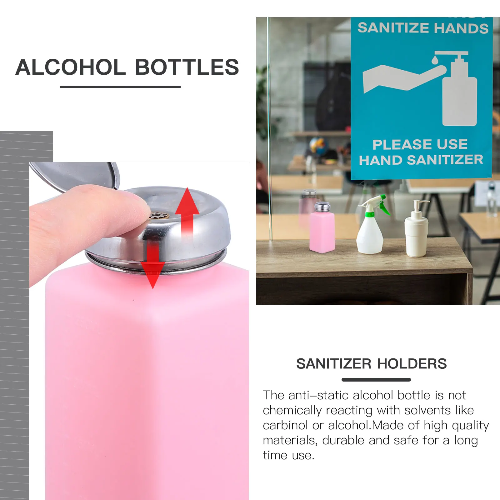 

2Pcs Push Down Alcohol Dispenser Liquid Press Bottle Pumping Dispenser Portable Plastic Container