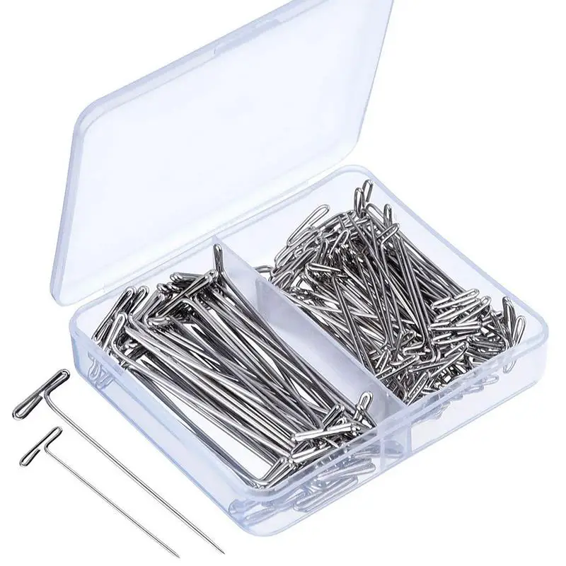 50/100Pcs T Shape Pins Needles Sliver Stainless Steel Pins For Arts Crafts Blocking Knitting Holding Wigs Hair Extender