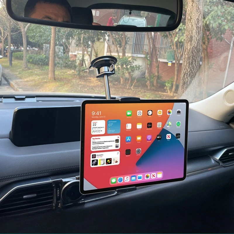 Auto-Tablet-Halterung aus Legierung mit starker Saugnapfhalterung 360° °   Drehbarer, verstellbarer Ständer für 4–12,9 Zoll Tablets, Telefone, Aluminium