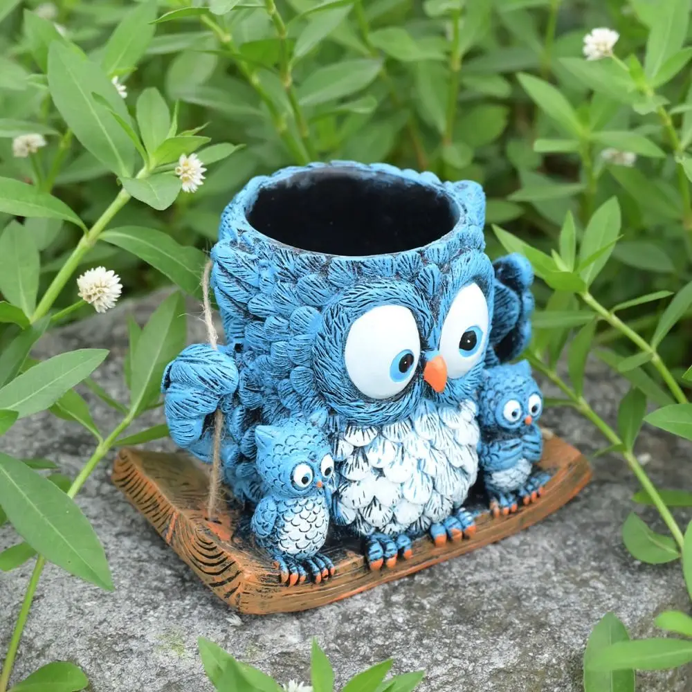 Creative Resin Owl Statue Planter Hanging Cute Flower Pot Decorative Animal Plant Pot Living