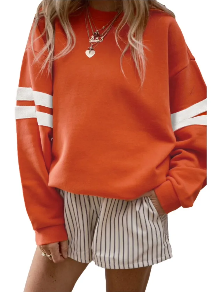 

New Spring Autumn Long Sleeved Loose Patchwork Sporty hoody Women's Casual Striped Pullover Tops Streetwear Women Clothing 2025