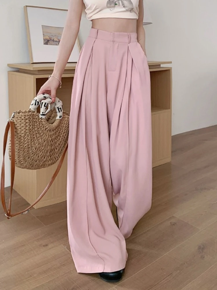 Summer Harajuku Casual Wide Leg Pants Women Y2k Thin Solid High Waist Long Pants Female Korean Fashion Designer Straight Pants