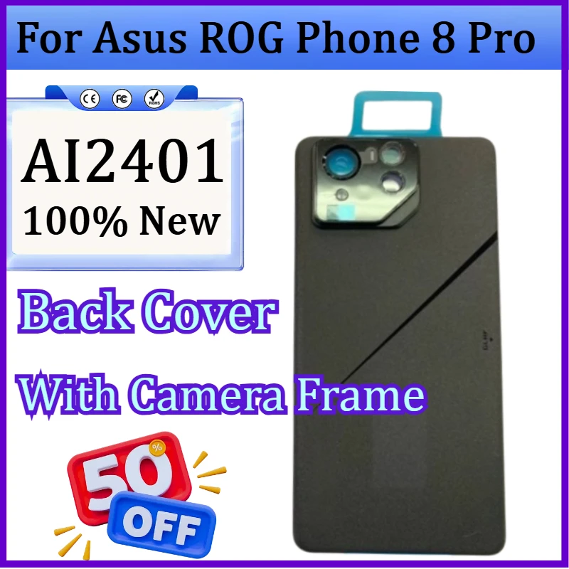 

New Rear Case For Asus ROG Phone 8 Pro AI2401 Glass Panel Back Cover Housing Lid Camera Frame Lens Mobile Shell
