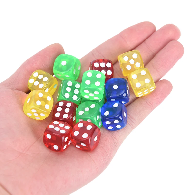 24Pcs 16MM Rounded Corners Playing Party Dices Four-Color Transparent Dice (Blue, Green, Yellow, Red All 6)