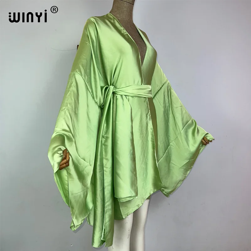 WINYI kimono boho monocolour kaftans odzież plażowa elegancka stroje plażowe wakacyjna dla kobiet okrycie na kostium kąpielowy sukienka купальник